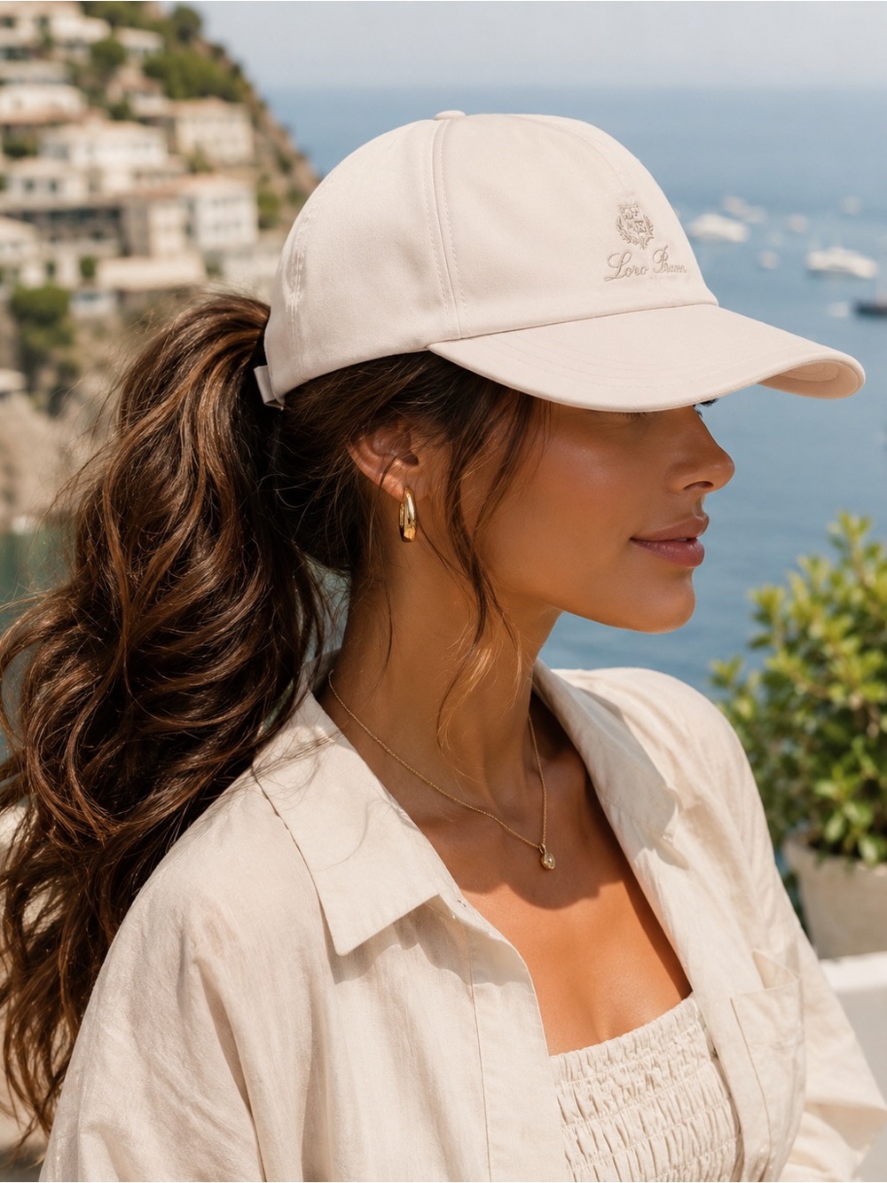 Loro Piana Cream Women's Baseball Cap with Embroidered Logo